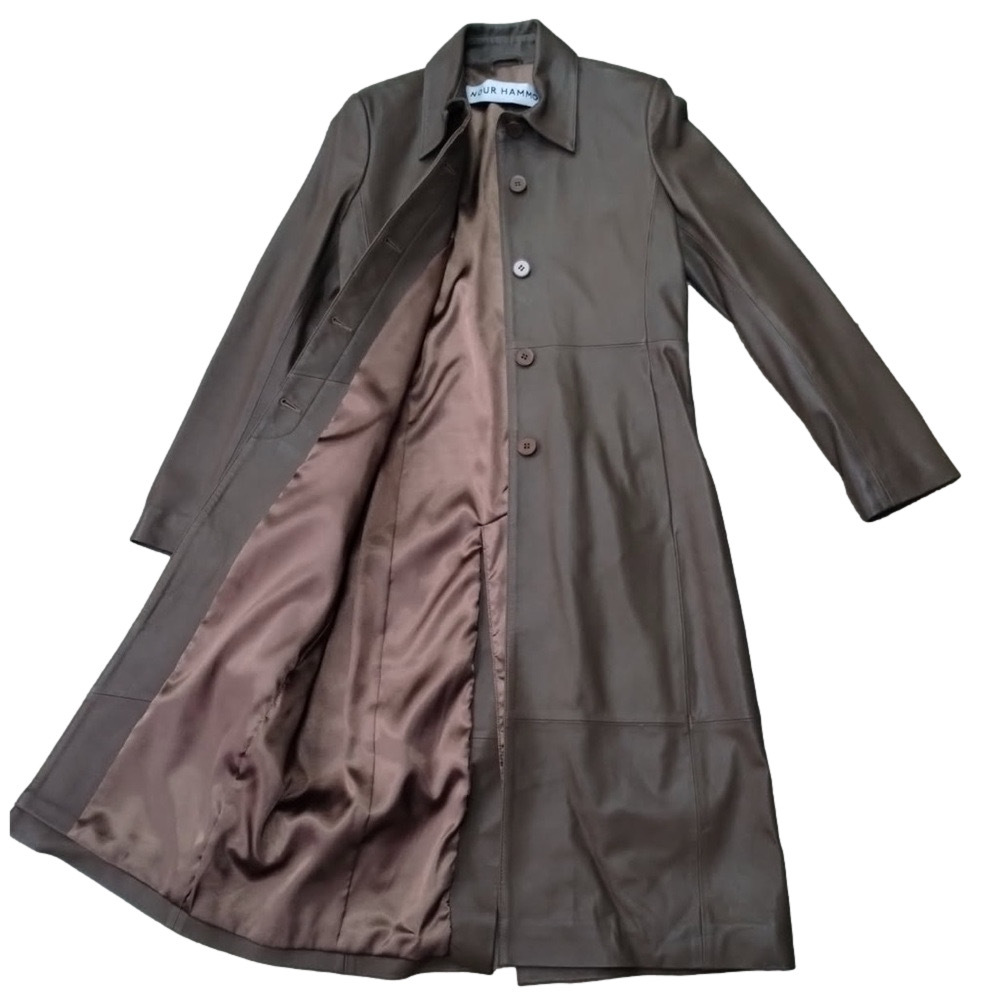 NWOT Nour Hammour Brown Leather Long Coat - XS equivalent - Picture 2 of 9